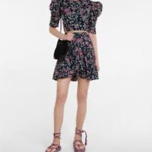 Isabel Marant Black and Pink Floral Skirt